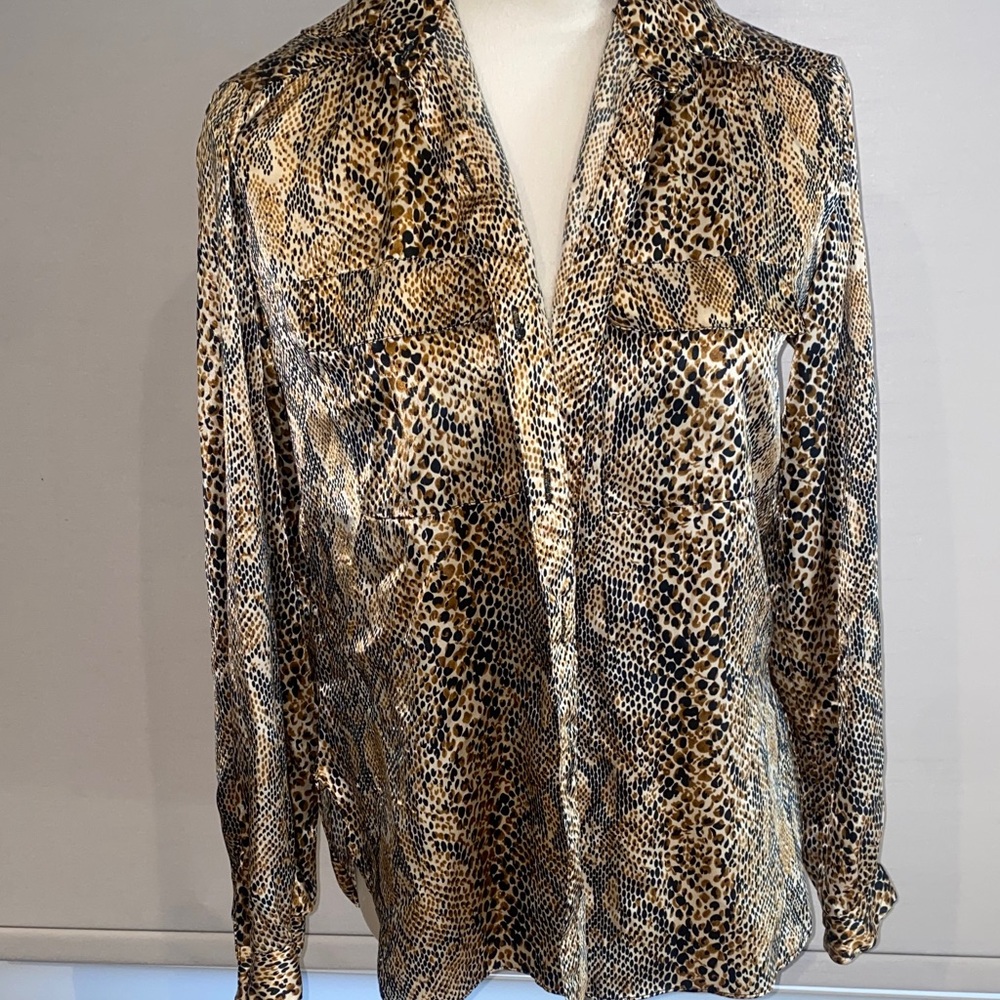 Marshall Rousso Animal Print Satin charmouse Blouse